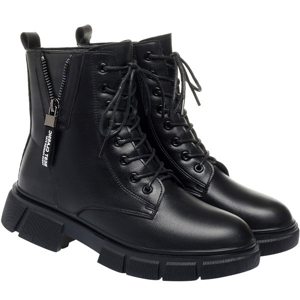 Női csizma öko bőrből cipzárral és fűzővel új modell