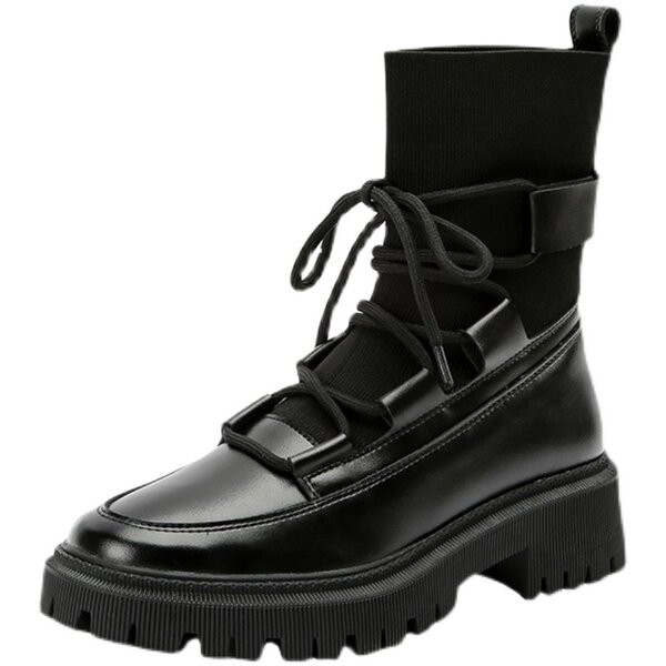 Fekete színű fűzős, lapos talpú női csizma