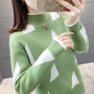 Κομψό γυναικείο πουλόβερ με ψηλό γιακά και μακριά μανίκια