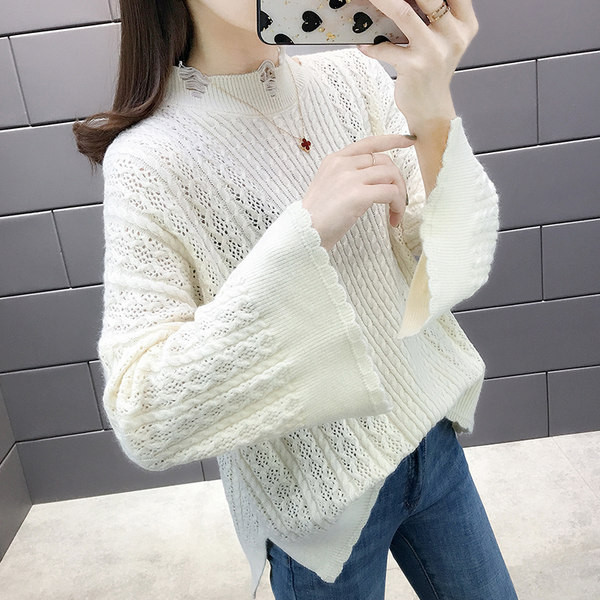 Őszi-téli női pulóver, széles ujjal