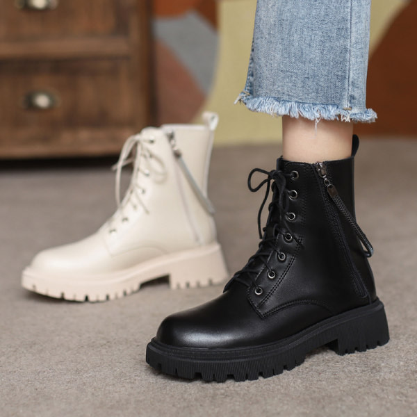 Új modell női bőrcsizma durva talppal és fűzővel