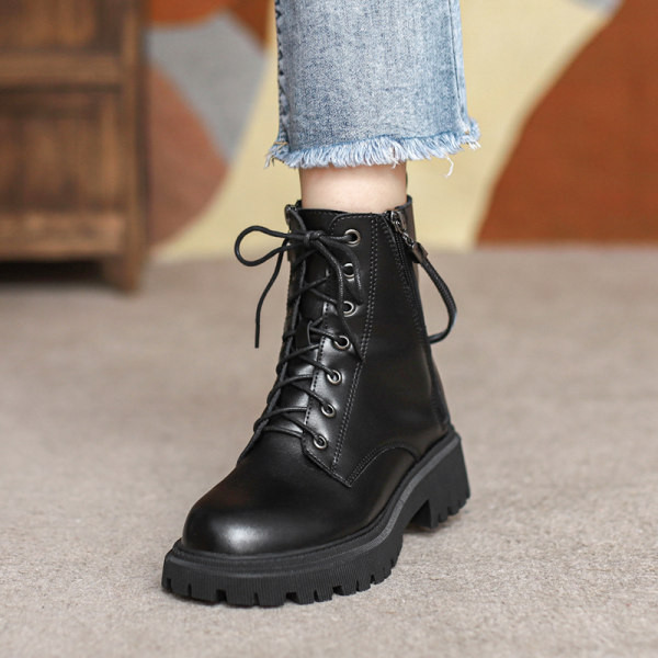 Új modell női bőrcsizma durva talppal és fűzővel