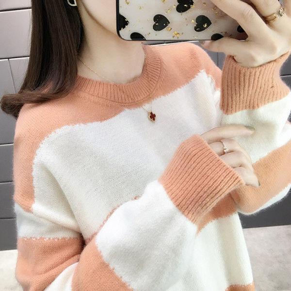 Női csíkos pulóver ovális nyakkivágással - többféle színben