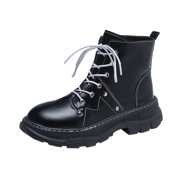 Eko bőrből készült női csizma fűzős - sima modell