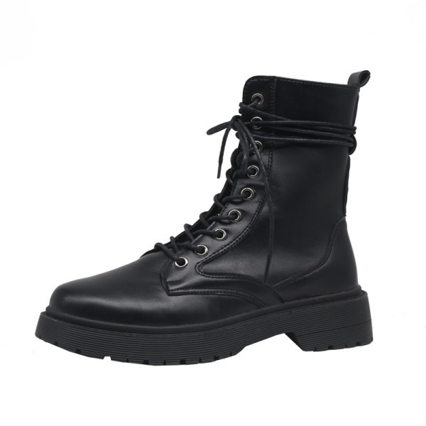 Női alkalmi bőrcsizma fűzős - fekete színben