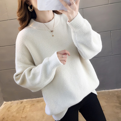 Női széles pulóver kerek nyakkivágással és hosszú ujjal