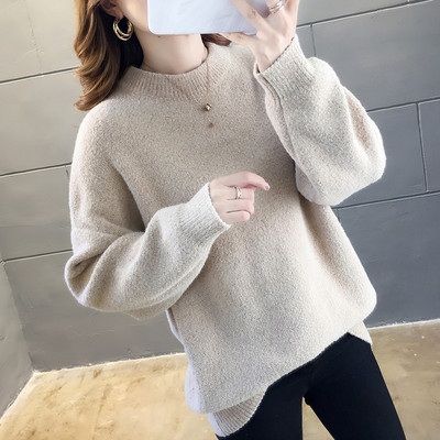 Női széles pulóver kerek nyakkivágással és hosszú ujjal