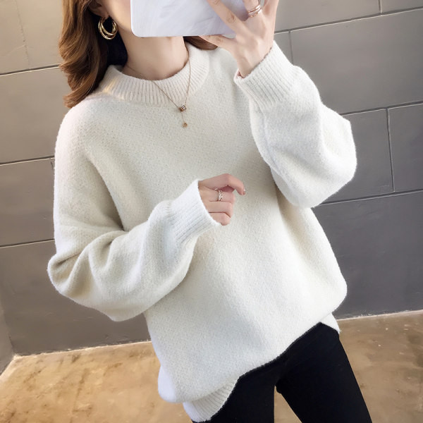 Női széles pulóver kerek nyakkivágással és hosszú ujjal