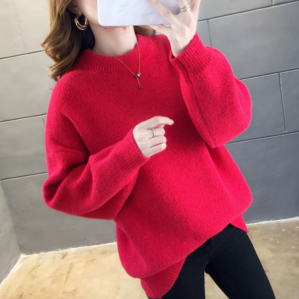 Női széles pulóver kerek nyakkivágással és hosszú ujjal