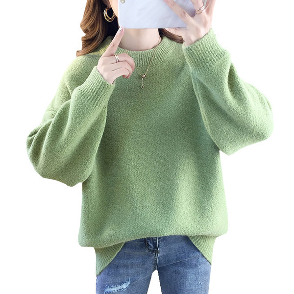 Női széles pulóver kerek nyakkivágással és hosszú ujjal