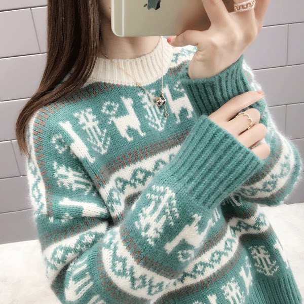 Női pulóver klasszikus gallérral és kutya rátéttel