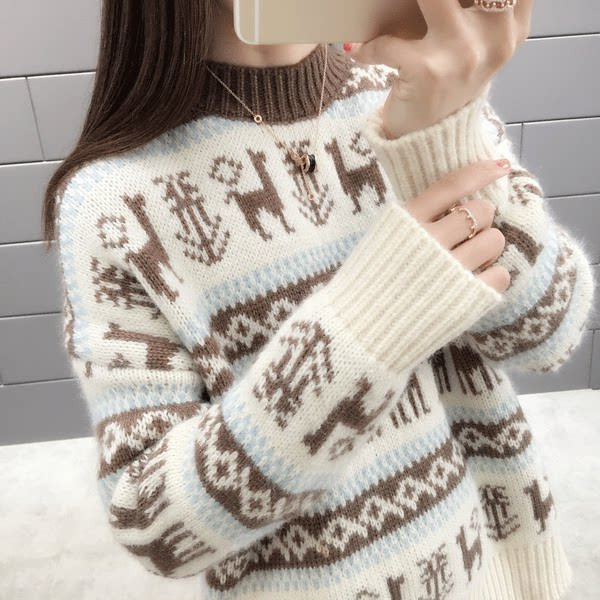 Női pulóver klasszikus gallérral és kutya rátéttel