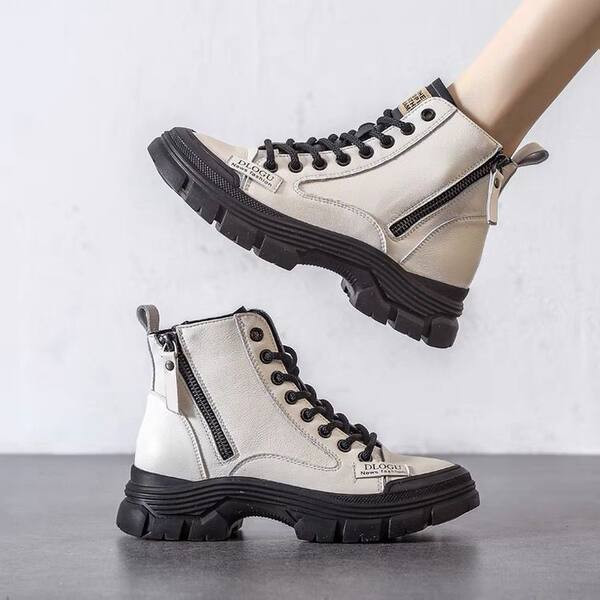 Női alkalmi csizma fűzővel és cipzárral, öko bőrből