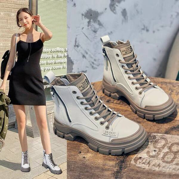 Női alkalmi csizma fűzővel és cipzárral, öko bőrből