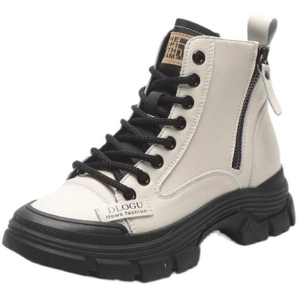 Női alkalmi csizma fűzővel és cipzárral, öko bőrből