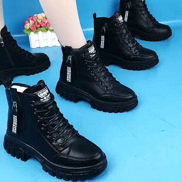 Új modell női bőrcsizma meleg béléssel, fekete színben