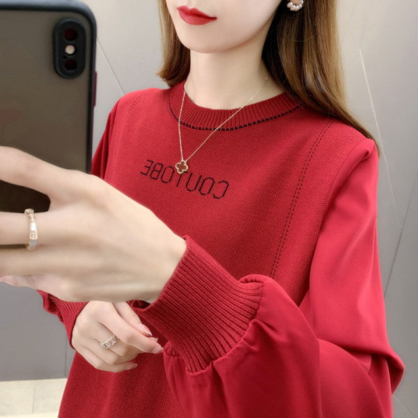 Modern női pulóver ovális nyakkivágással és hímzett felirattal