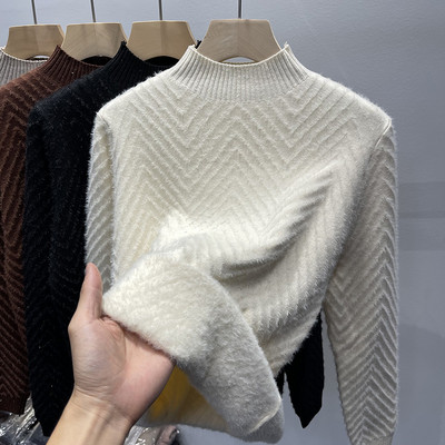 Női pulóver puha béléssel és magas gallérral