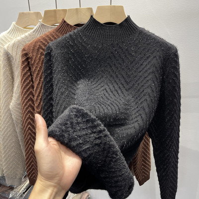 Női pulóver puha béléssel és magas gallérral