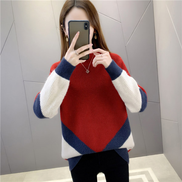 Női téli pulóver félmagas gallérral