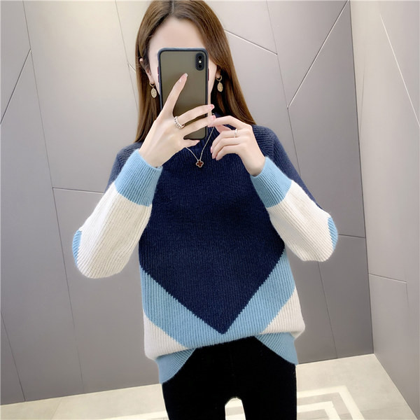 Női téli pulóver félmagas gallérral