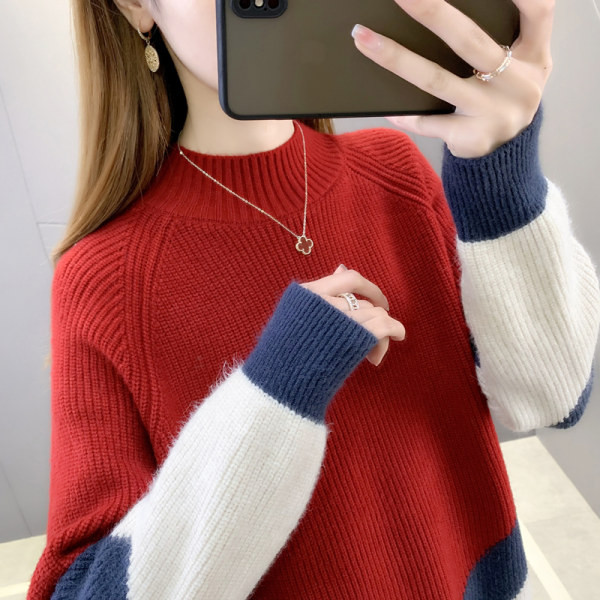 Női téli pulóver félmagas gallérral