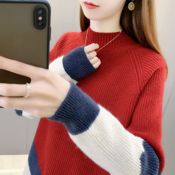 Női téli pulóver félmagas gallérral