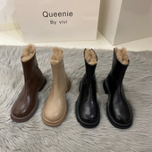 Νέο μοντέλο γυναικείες δερμάτινες μπότες με ζεστή φόδρα