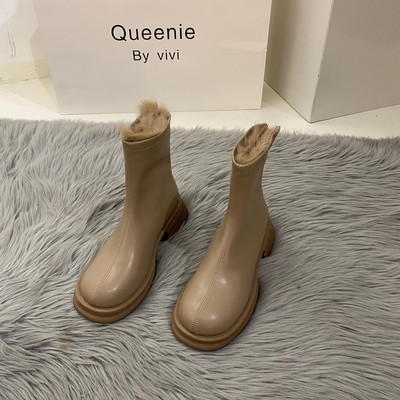 Νέο μοντέλο γυναικείες δερμάτινες μπότες με ζεστή φόδρα