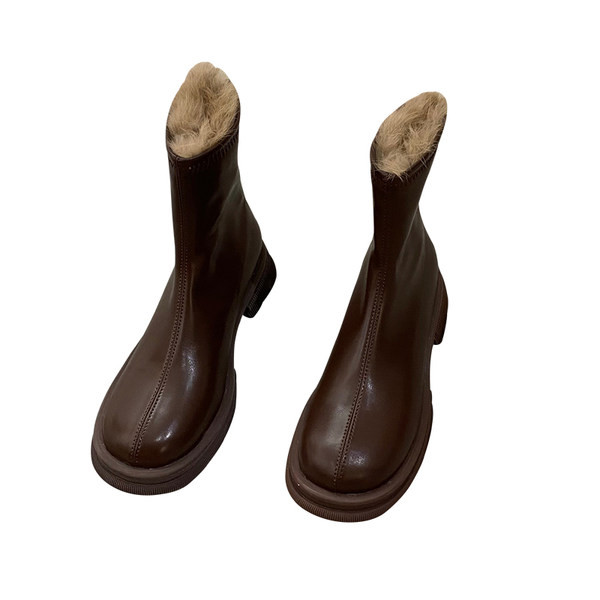 Νέο μοντέλο γυναικείες δερμάτινες μπότες με ζεστή φόδρα