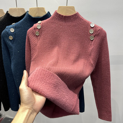 Ζεστό χειμωνιάτικο πουλόβερ με κουμπιά και φόδρα