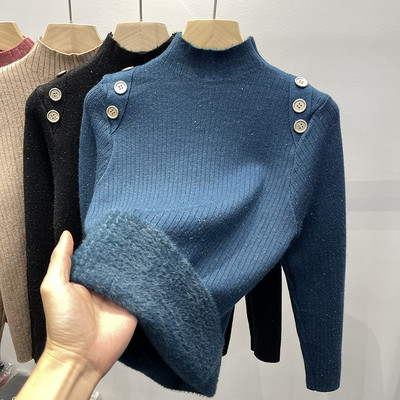 Ζεστό χειμωνιάτικο πουλόβερ με κουμπιά και φόδρα