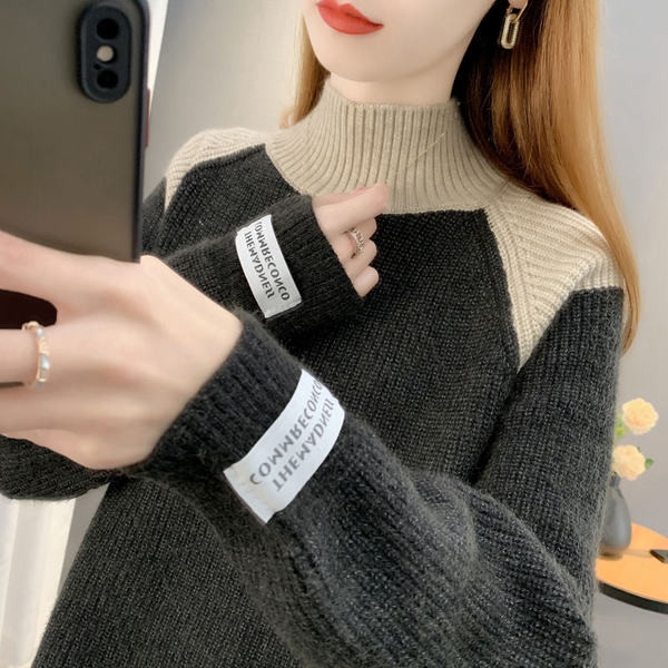 Alkalmi női kötött pulóver - pólógallérral