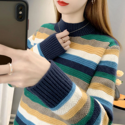 Modern csíkos női pulóver széles modell