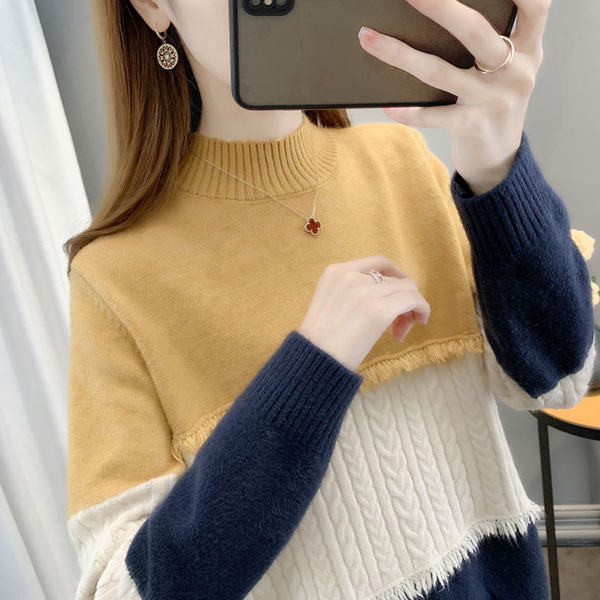 Meleg téli női pulóver félmagas gallérral