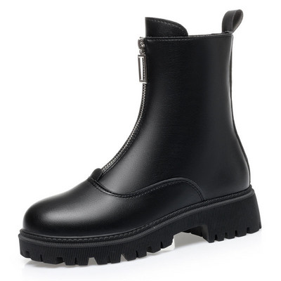 Modern női bőrcsizma lekerekített cipzárral