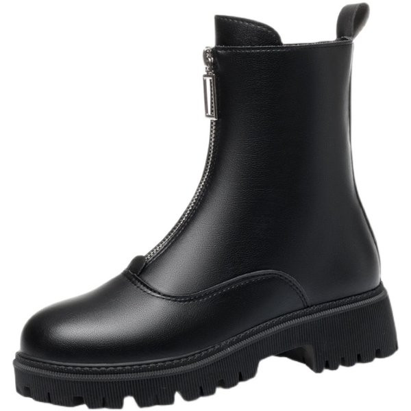 Modern női bőrcsizma lekerekített cipzárral