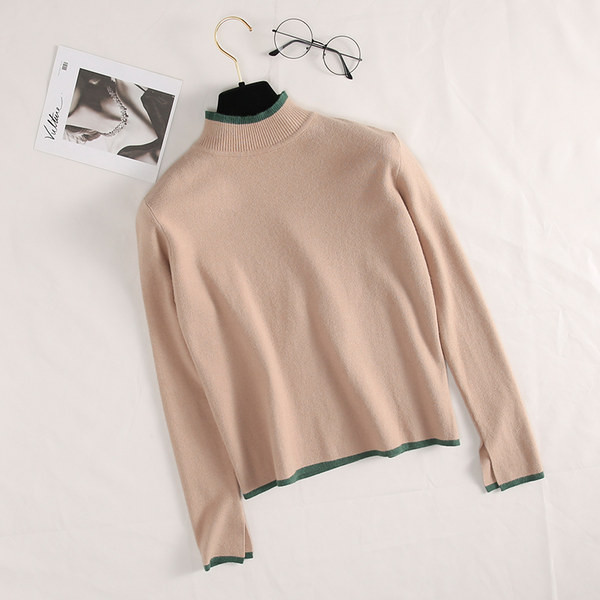 Női sima pulóver alacsony gallérral