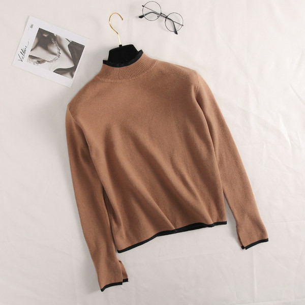 Női sima pulóver alacsony gallérral