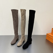 Γυναικείες σουέτ μπότες με τετράγωνο τακούνι 4 cm