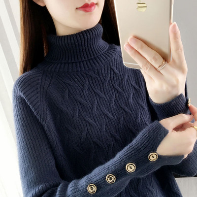 Casual γυναικείο πουλόβερ με ψηλό γιακά πόλο και κουμπιά