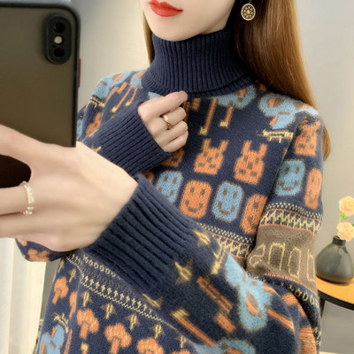Γυναικείο φλοράλ πουλόβερ με ψηλό γιακά