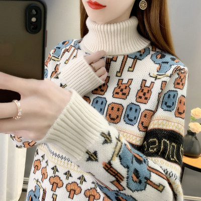 Naiste lilleline kõrge kraega kampsun