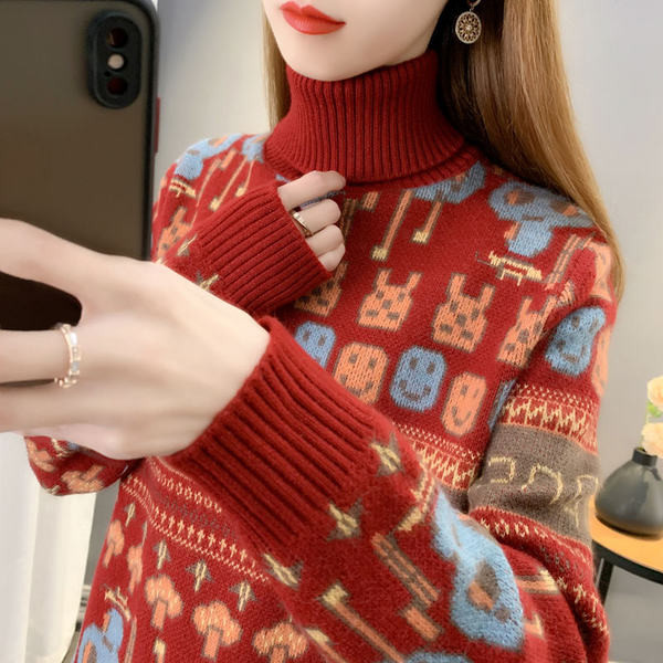 Naiste lilleline kõrge kraega kampsun