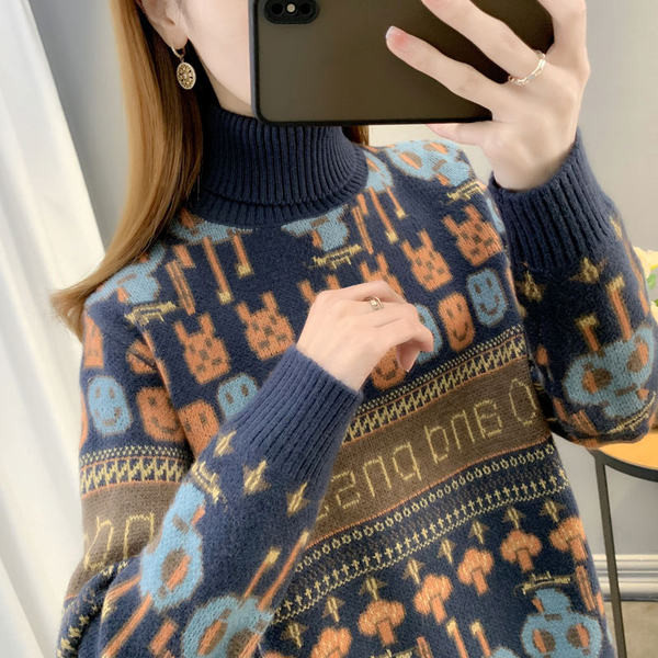 Naiste lilleline kõrge kraega kampsun