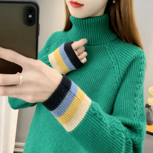 Naiste stiilne kootud kampsun kõrge kraega laia mudeliga