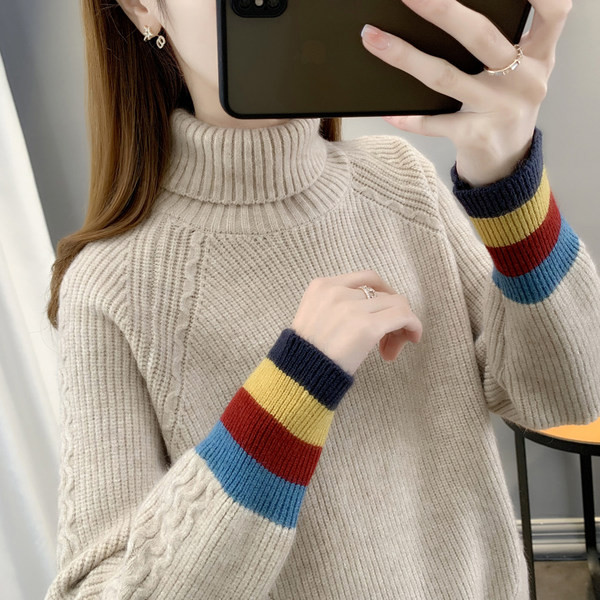 Naiste stiilne kootud kampsun kõrge kraega laia mudeliga