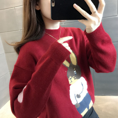 Női őszi-téli pulóver nyúl rátéttel