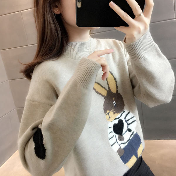 Női őszi-téli pulóver nyúl rátéttel