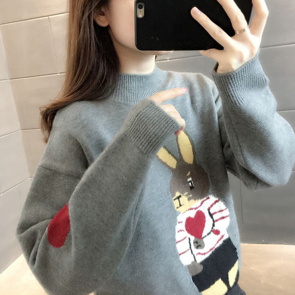 Női őszi-téli pulóver nyúl rátéttel